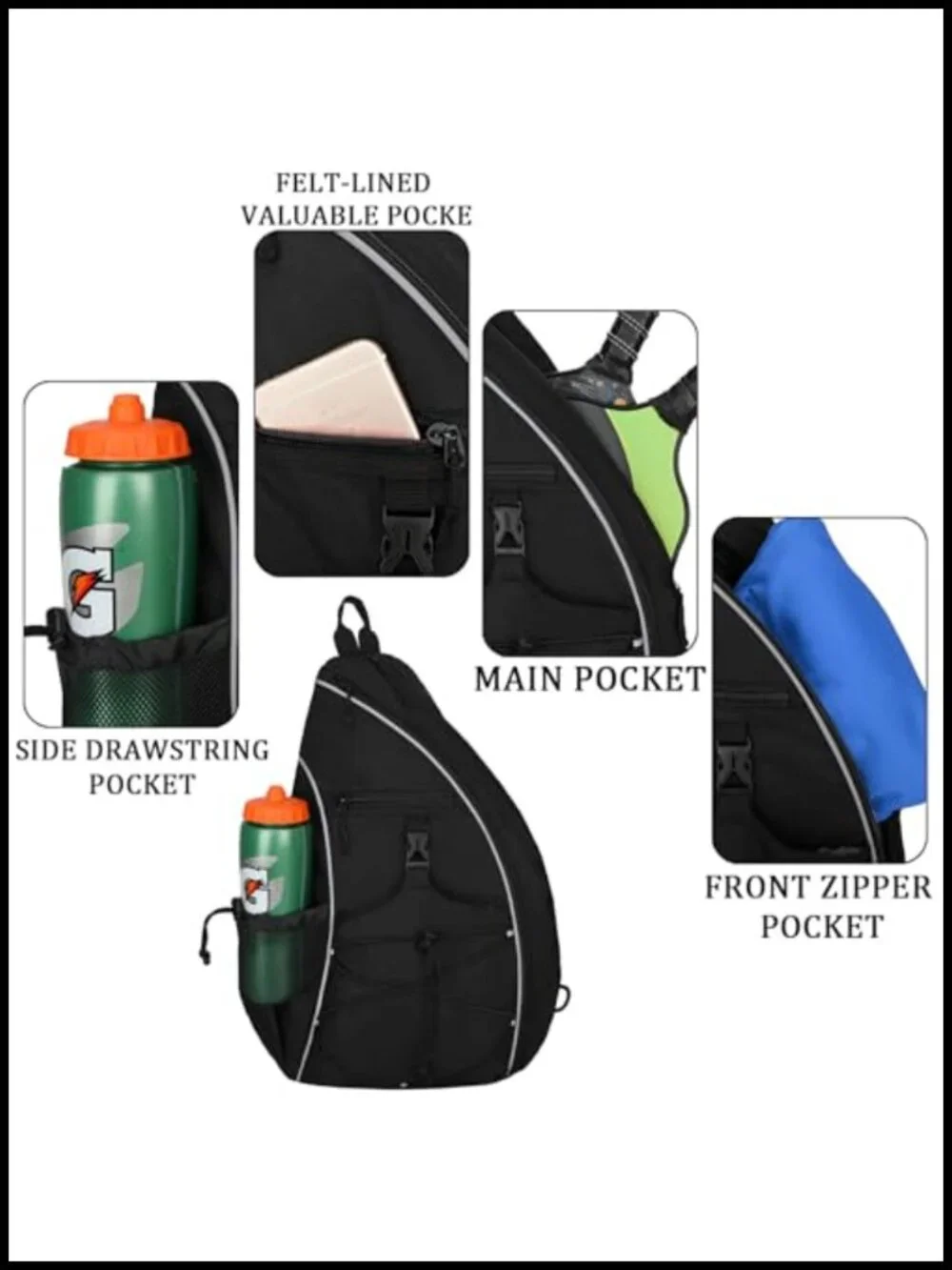 Lightweight Pickleball Sling Backpack with Fence Hook